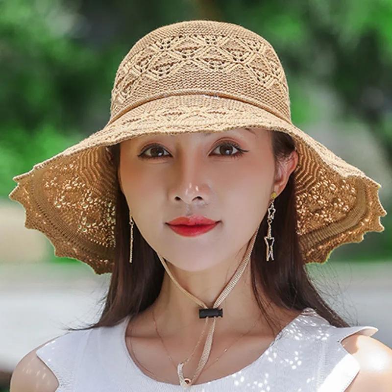 WTEMPO Summer Foldable Hats for Women Large Brim Sun Protection Hats Hollow-out Breathable Vacation Travel Seaside Beach Cool Hats