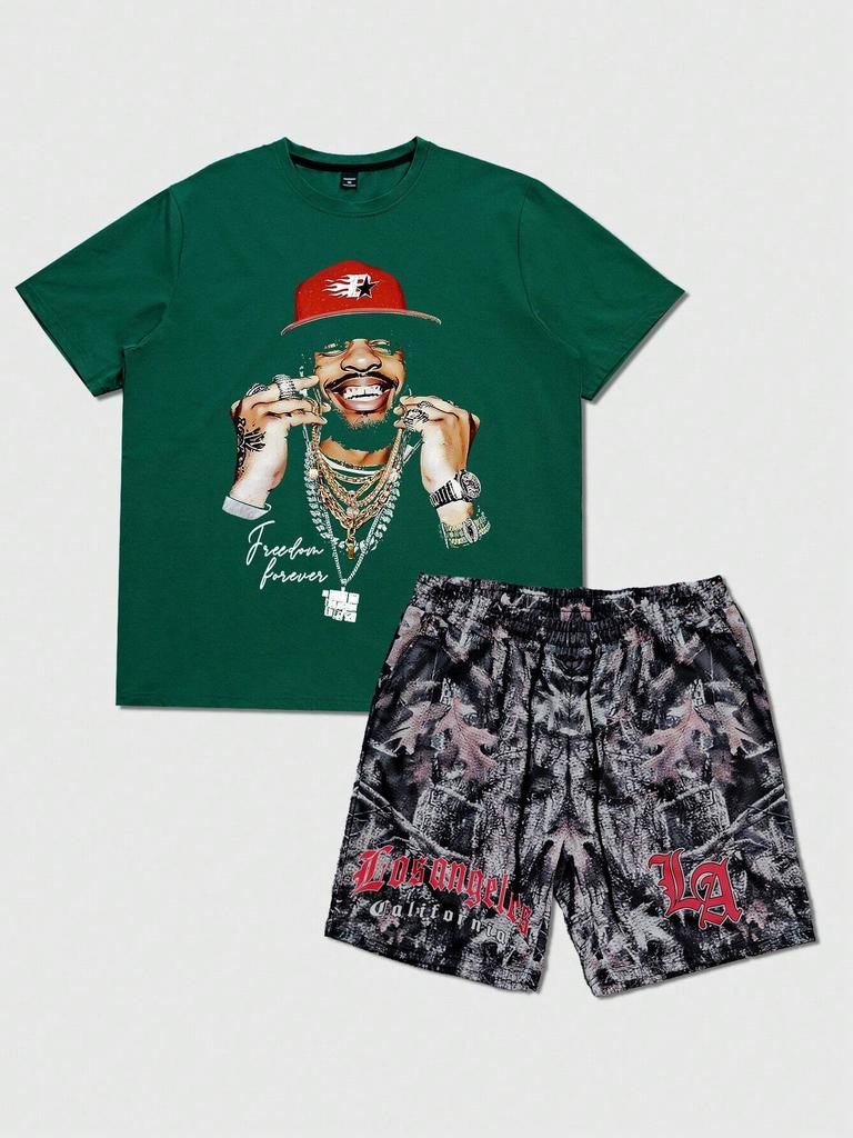 2dílná letní pánská hip hopová sada s 3D grafikou a kulatým výstřihem, krátkým rukávem a neformálním topem a kraťasy, Y2K Streetwear, fitness, běhání