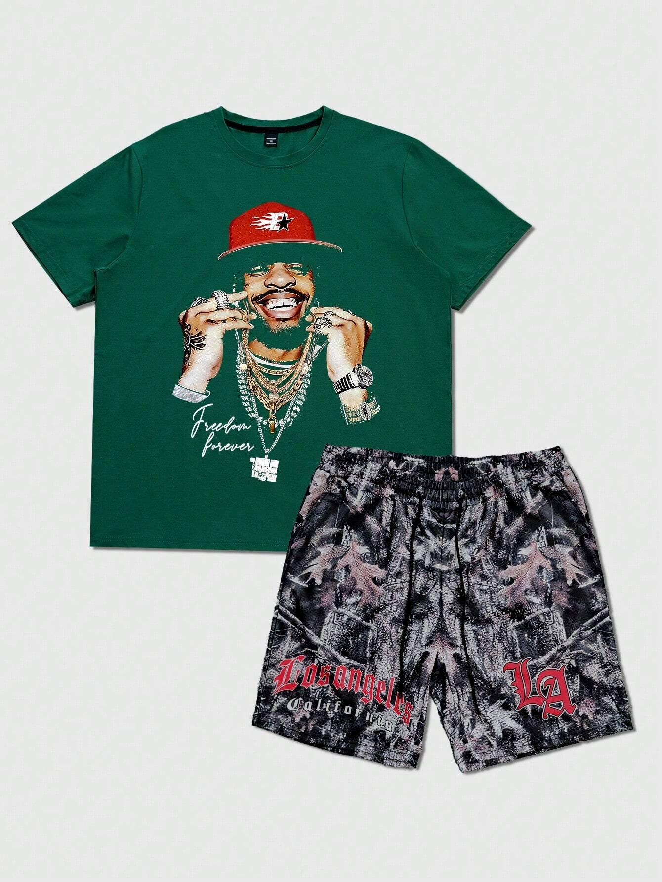 

Комплект из 2 предметов: летний мужской хип-хоп с 3D-графикой, круглым вырезом, коротким рукавом, повседневные топы и шорты, уличная одежда 2000 года, фитнес, бег трусцой 6XL