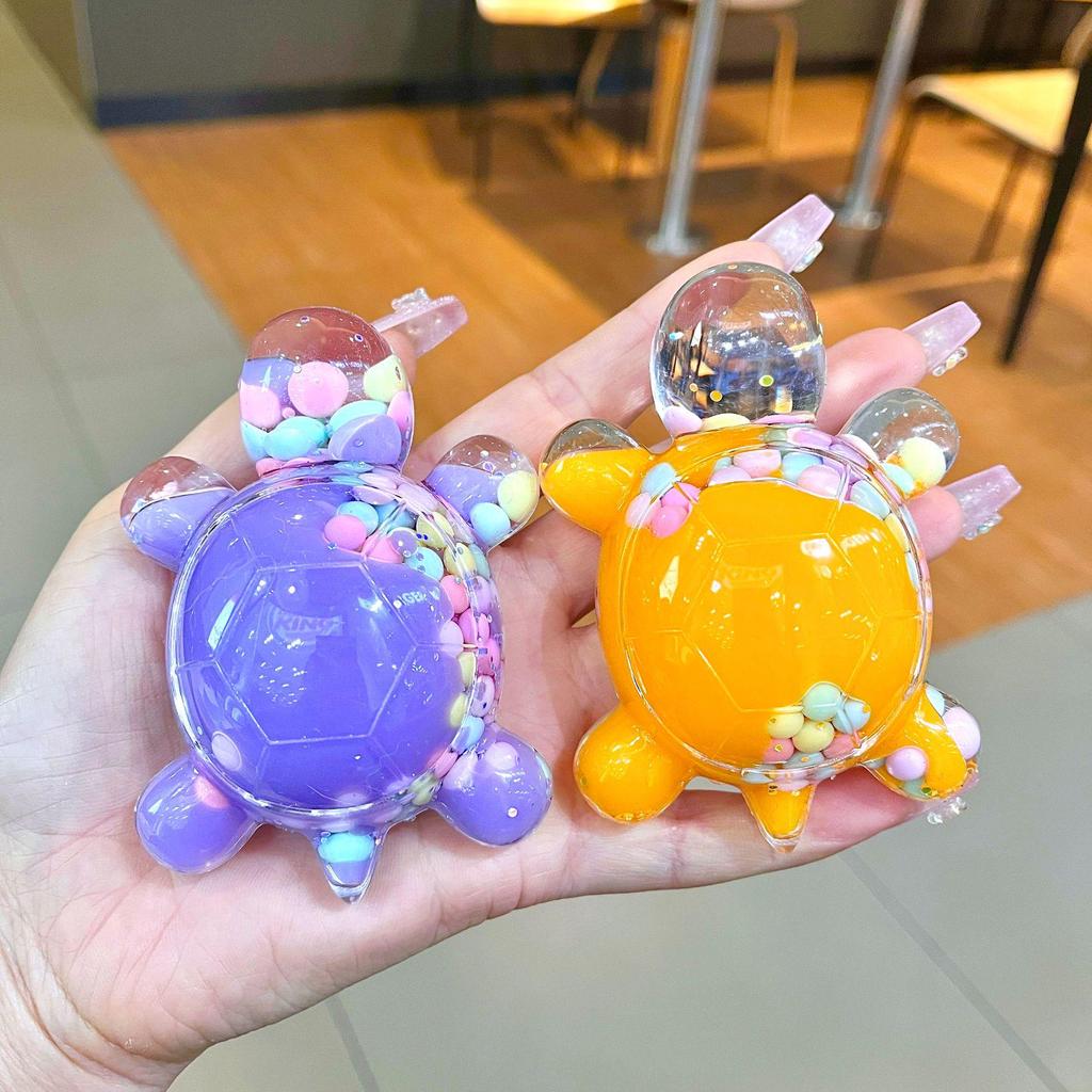 Creative Quicksand Turtle Keychain with Acrylic Macaron Colors and Large Display Stand