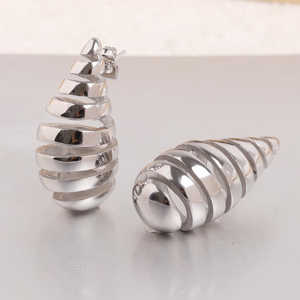 New Style Ribbed Water Drop Hollow 35MM Fashion Stainless Steel Stud Earrings for Women