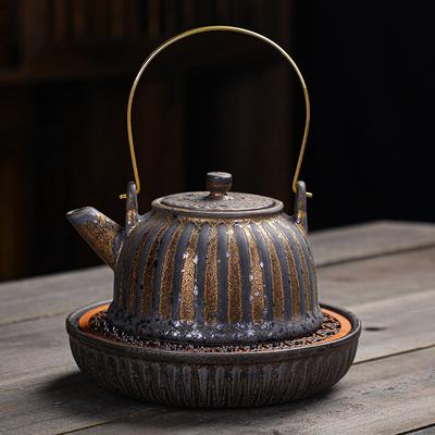 Grobkeramik Teekanne Einzelkanne Japanisch Retro Ofenbrand Keramik Kung Fu Teeset Haushalt Teezubereitung Vergoldete Rostglasur Balkenkanne