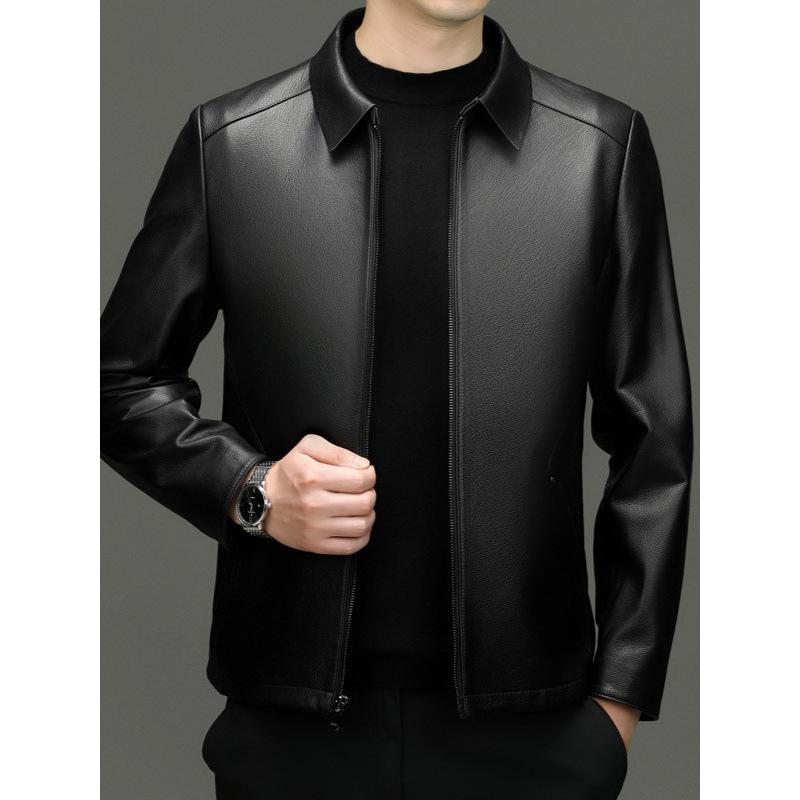 Goatskin leather jacket autumn and winter new middle-aged business casual leather jacket