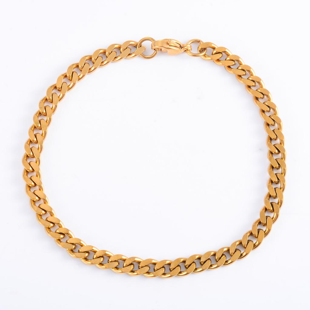 Men's Women's Gold Color Plated Stainless Steel Cuban Link Chain Bracelet for Hand Anklet High Quality Metal Wristband Jewelry