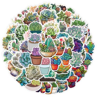 60 Green Succulent Stickers - Fresh Graffiti for DIY Decoration, Notebooks, and Skateboards