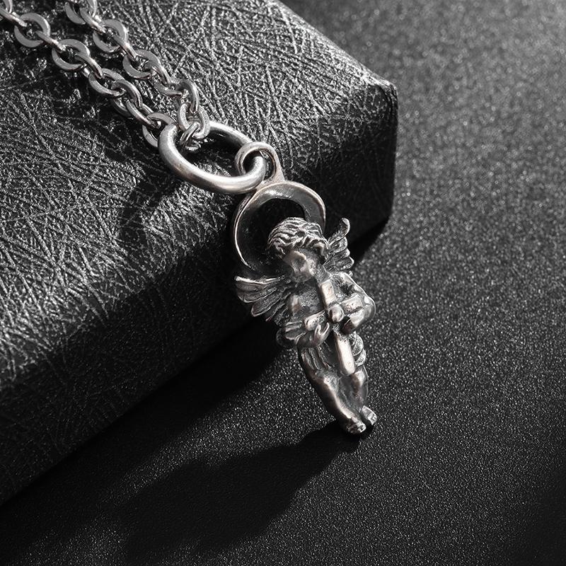 Ladies Retro Fashion Christian Little Angel Pendant Necklace Girls Amulet Clavicle Chain Jewelry Gift