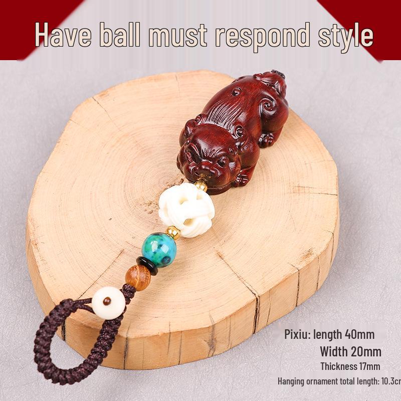 Purple Sandalwood Pixiu Keychain Pendant: Handmade Creative Ornament Buckle.