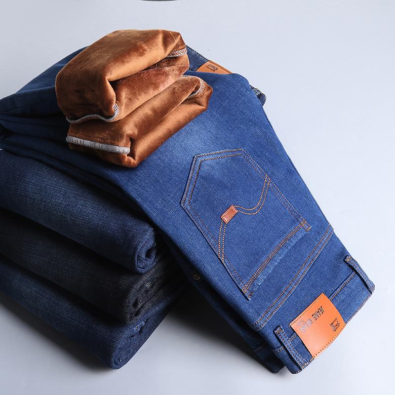 Jeans for menn Denim Høst og vinter Plysj fortykket Løs Rett Stor størrelse Varmt arbeid Uformelle lange bukser