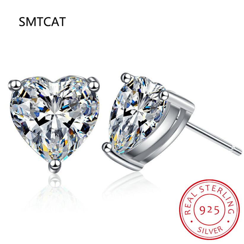D VVS1 Heart Moissanite Earrings for Women Lab Grow Diamond Solid 925 Silver Plated Gold Stud Earring Oorbellen
