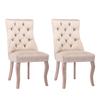 4-Leg Chair, Beige Velvet Dining Chair, High Backrest, with Button Tufting, Solid Wood Frame, Beige (Set of 2)