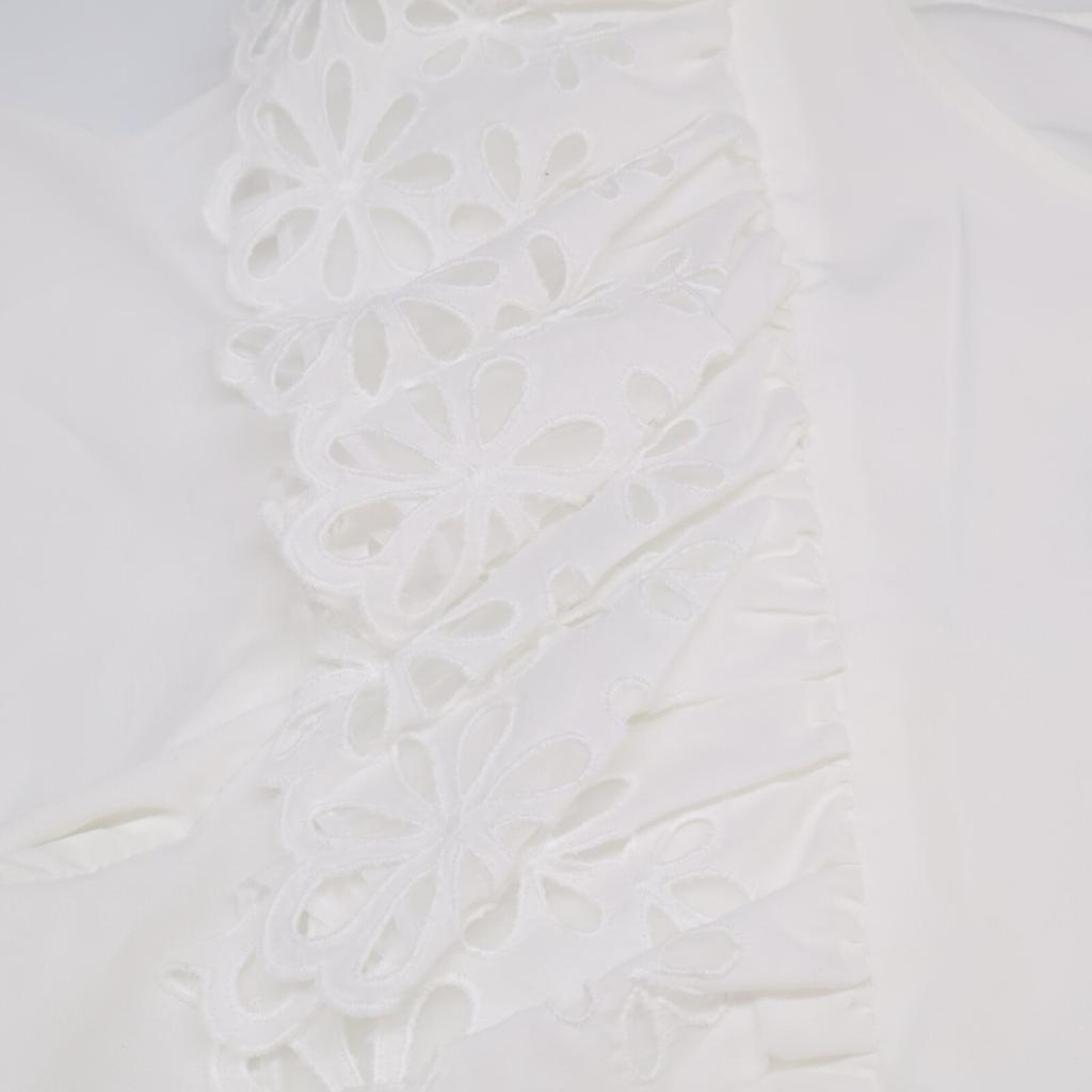 Shirocon SC2221-003SP-2 White Margaret Ruffle Balloon Sleeve Lace Back Zip Blouse Tops 36 whiteUsed
