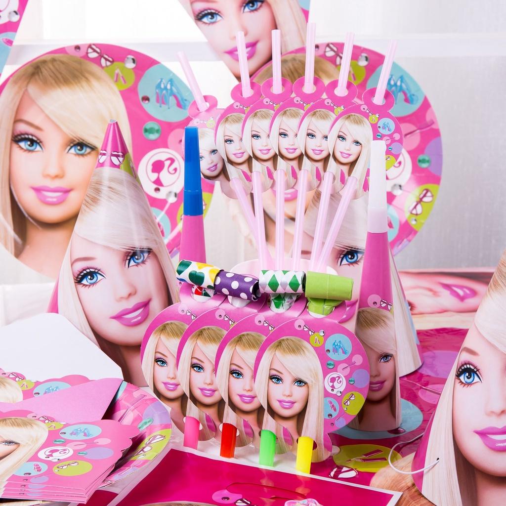 Barbie Doll Pink Birthday Supplies For Girls With Complete Tableware And Toys