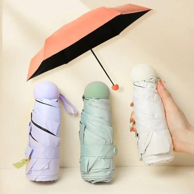 1 Parapluie à 6 baleines avec sac de rangement, Parapluie de protection UV, Petit et portable, Convient pour les trajets quotidiens, les voyages et la photo