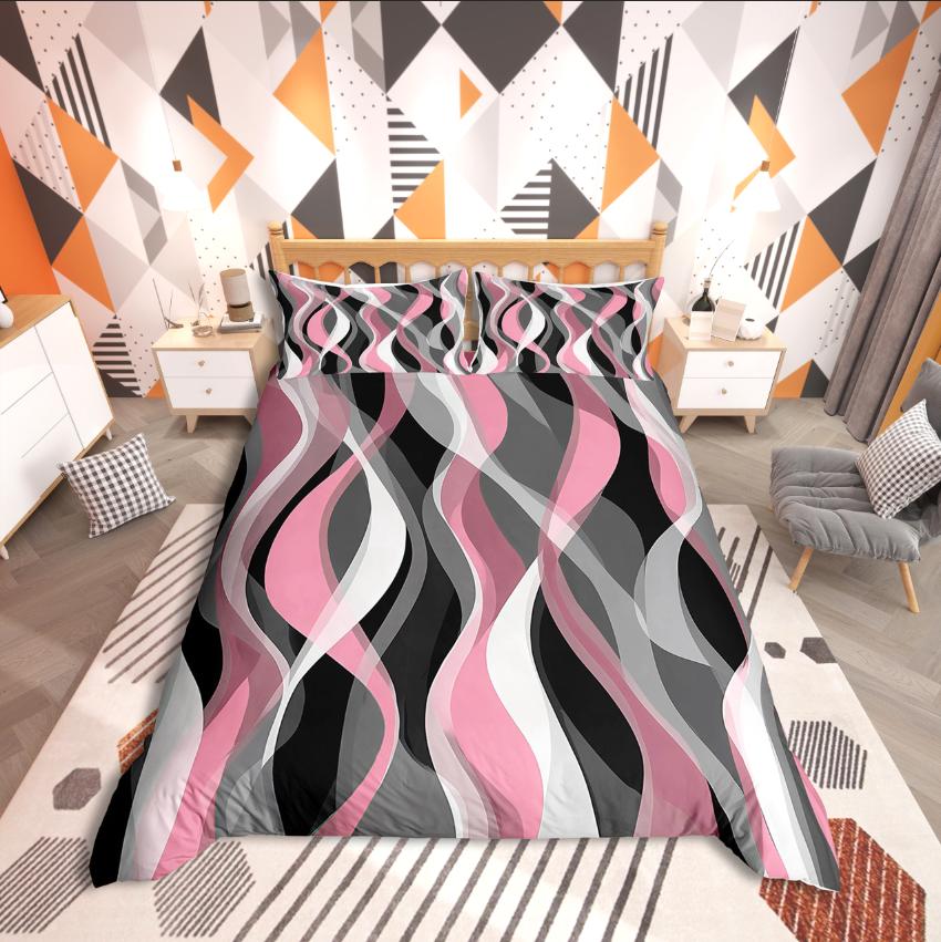 Homewish Geometric Stripes Duvet Cover SetSpiral Lines For Teens Bedding SetAbstract Artwork Decor