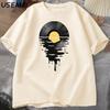 Record T Shirt Vinyl Cool Sunset Retro Music Lover DJ Music Teacher Cotton Short Sleeved Summer