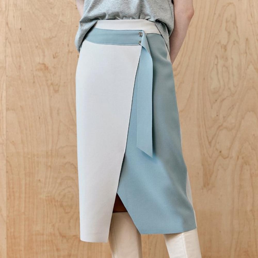 Maxza Color Block H Line Slit Long Skirt Zd05qs600on beige/FREE