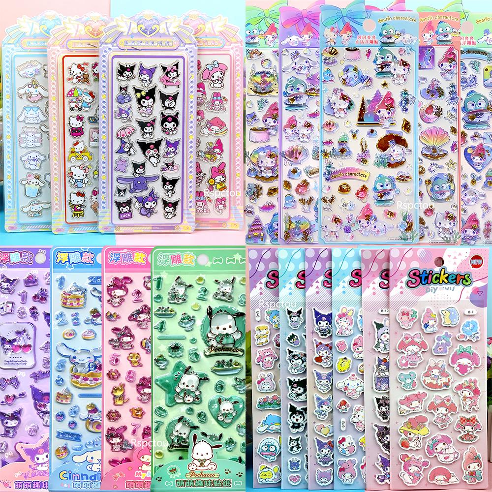 Cute Sanrio Series 3D Relief Stickers Aesthetic Decoration Decals Kawaii Cinnamoroll My Melody Kuromi Cartoon Bubble Sticker Toy