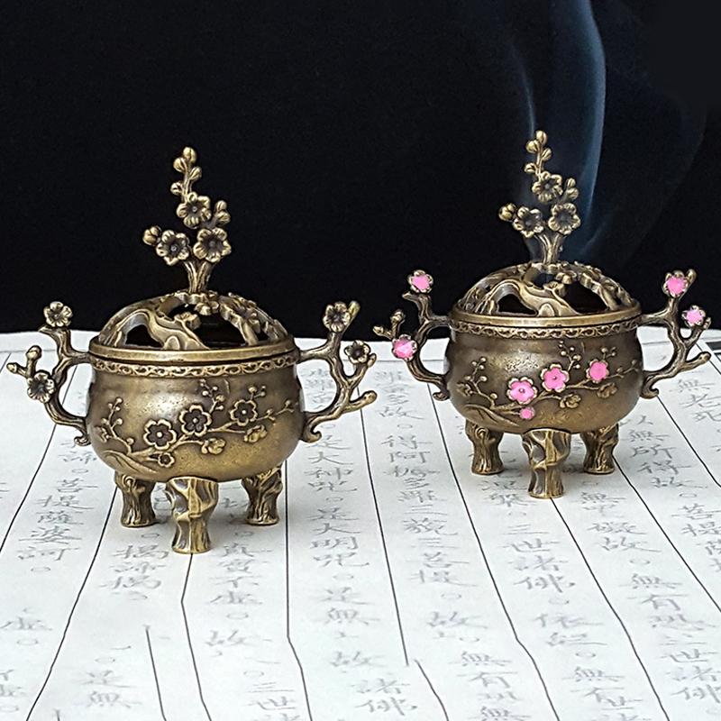 Mini Pflaumenblüten Glücks-Räuchergefäß Metall Lotus Räuchergefäß Schale Räucherstäbchenhalter mit Griff Yoga Meditation Heimdeko