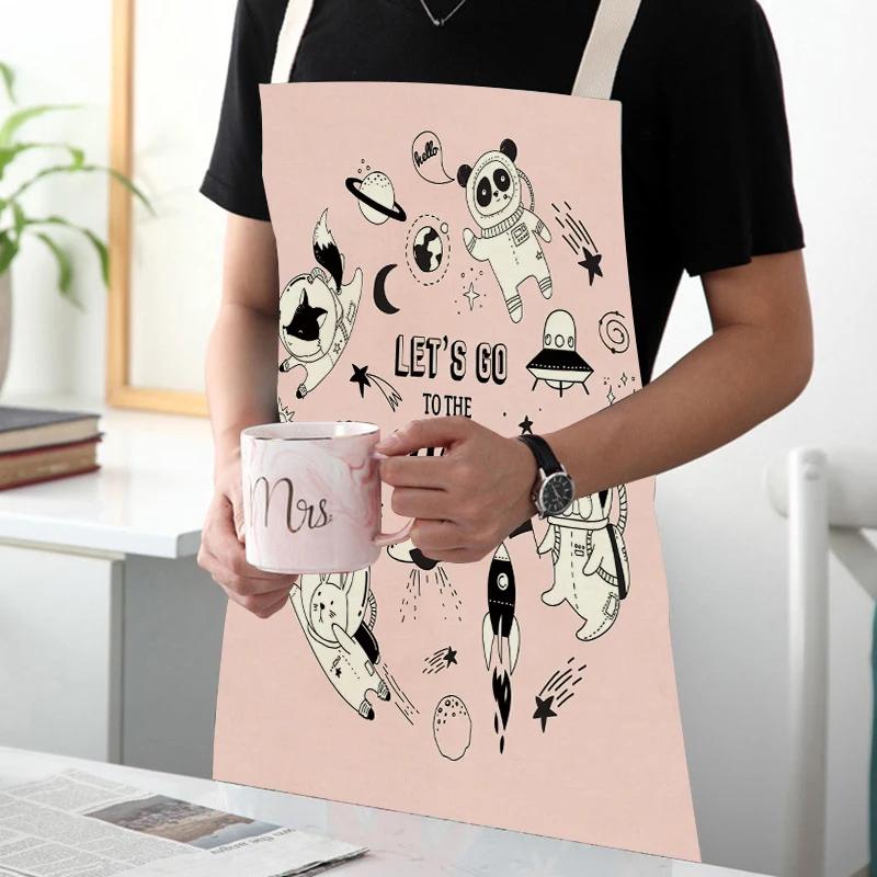 Cute Dog Cat Sheep Cattle Bear Animal Print Kitchen Aprons Women Men Linen Sleeveless Antifouling Apron Cooking Baking Waist Bib