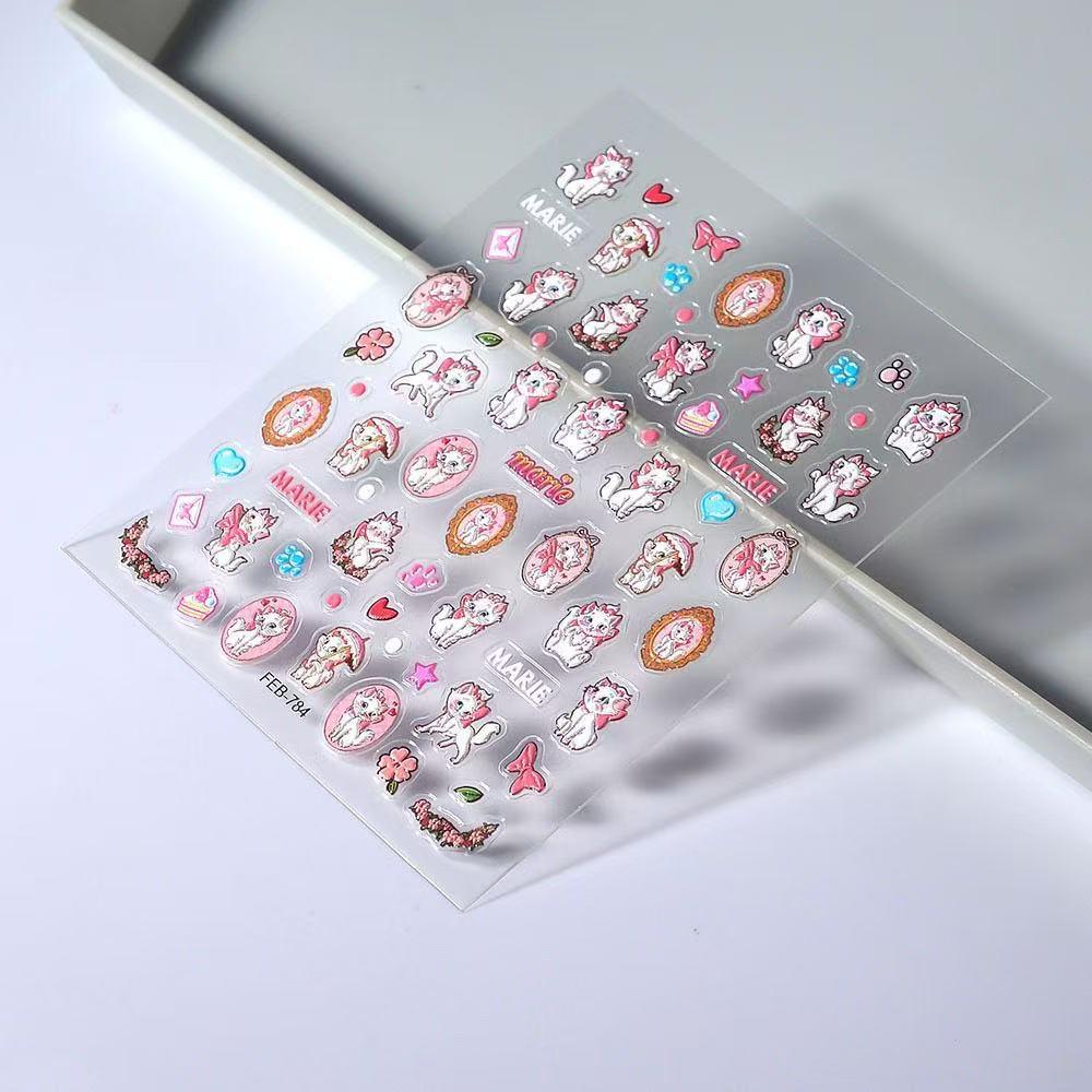 6D Embossed Stereo Sticker Book - Playful Cat Nail Art Stickers for Kids