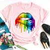 Lippen Reine Baumwolle Bedruckt Unisex und Damen Modetrend T-Shirt Sommer Neu Personalisiert Rundhals Locker Lässig T-Shirt