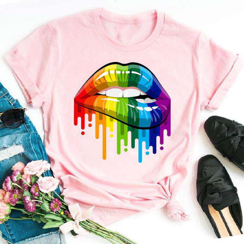 Lippen Reine Baumwolle Bedruckt Unisex und Damen Modetrend T-Shirt Sommer Neu Personalisiert Rundhals Locker Lässig T-Shirt