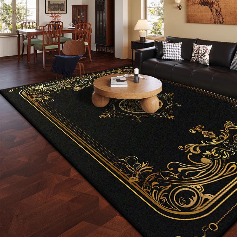 Luxury Living Room Carpets Black Golden Design Indoor Antiskid Rug 140x200 Large Size Dining Room Decoration Home Mat Bedside