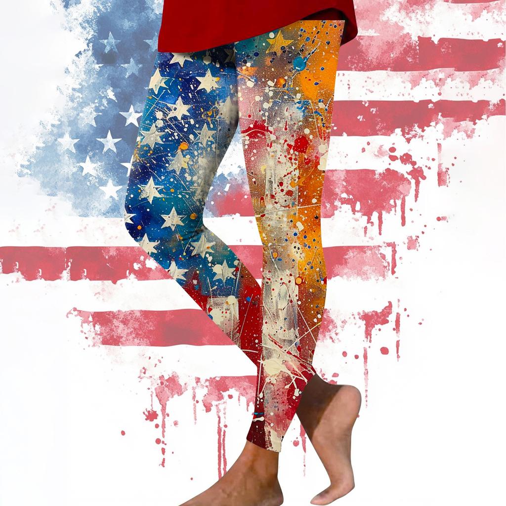 Damen Casual Fashion Outdoor Unabhängigkeitstag Bedruckte Slim Elastische Yogahose Cropped Hose