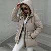 Damen mittellange Kapuzen-Daunenjacke Winddicht Warm Baumwollmantel für Frühling Herbst 0001-666