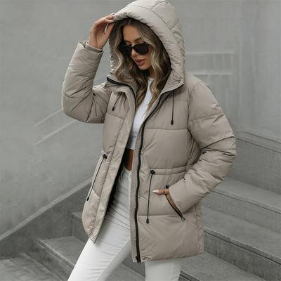 Giacca trapuntata da donna di media lunghezza con cappuccio, antivento, calda, cappotto in cotone per primavera, autunno 0001-666