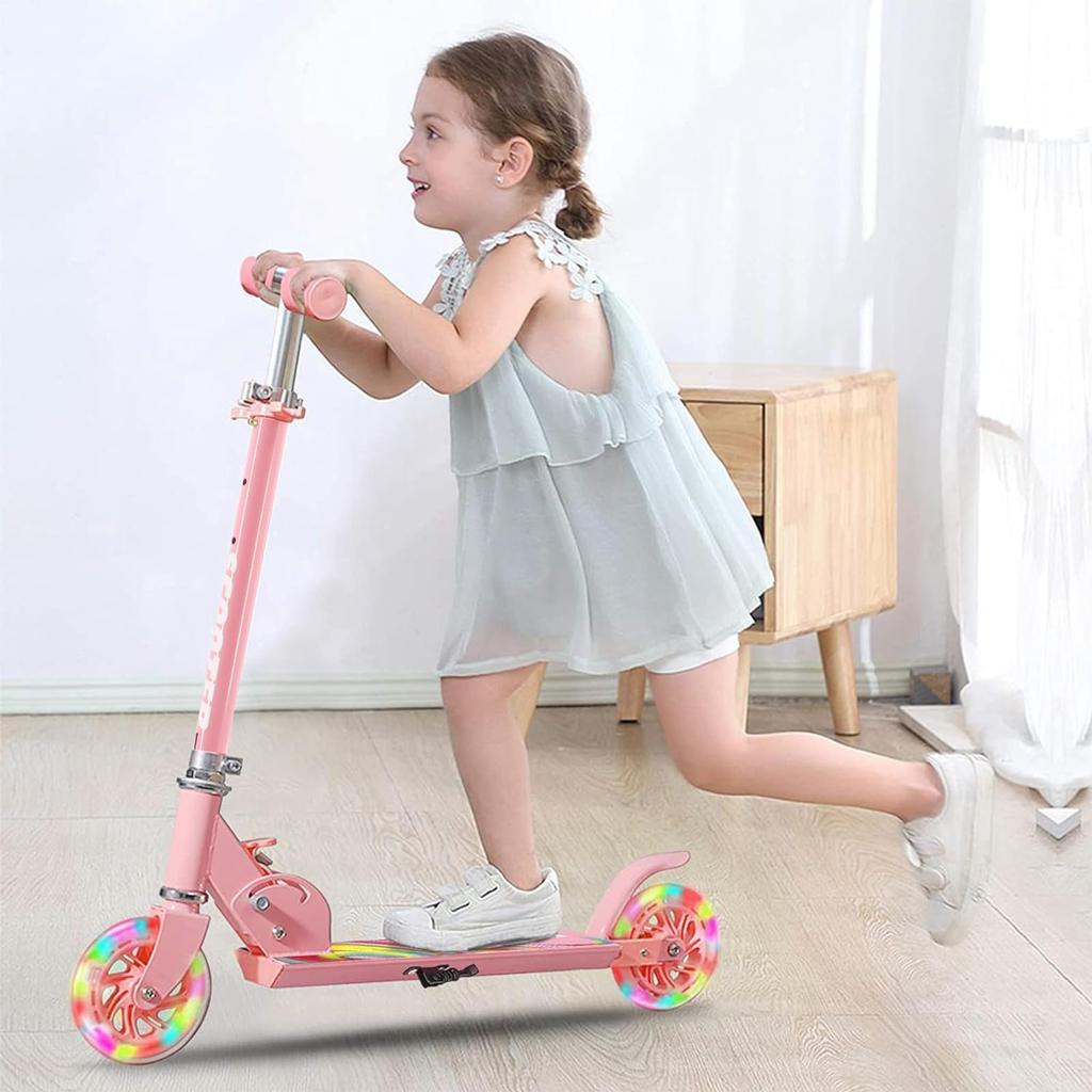 Tenboom Kick Scooter with LED Tires and and Easy To Adjustable Perfect Gift for Boys and New and School Entrance Cherry Blossom Color Kids' Stand,