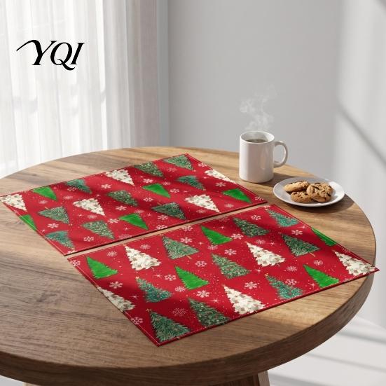 Linen Placemat Set 4Pcs Christmas Set, Cartoon Snowman Gingerbread Gnome Table Heat Insulation Pads Mat, Resistant Place Mat for Holiday Party