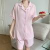 Summer Women Short Sleeve Top and Shorts 2 Piece Set Pajamas Female Thin Cotton Fashion Sleepwear Pink Plaid Cardigan Pyamas Set
