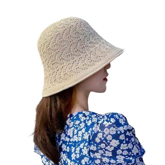 Women Fisherman Hat Hollowed-Out Design Sun Protection Hat Wide Brim Braided Basin Hat Summer Accessory