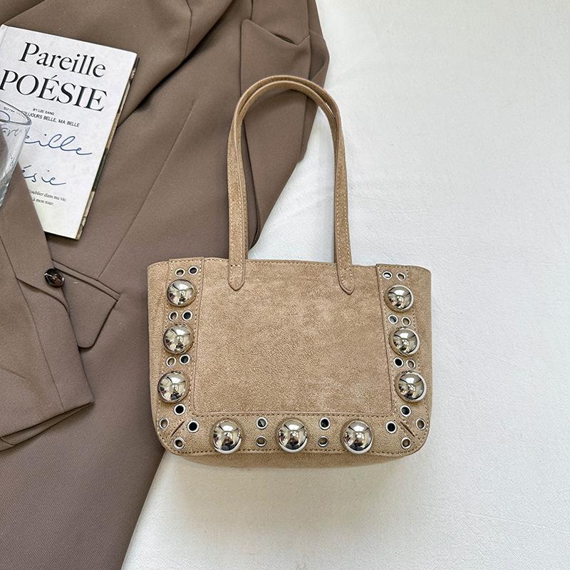 Retro Suede Single-shoulder Handbag, Rivet Handbag, Stylish Underarm Bag