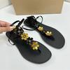 Fashion Luxury Crystal Flowers Decor Women Flats Sandals Sexy Ankle Strap Summer Beach Slides Fashion Streetwear Modern Sandals Shoes