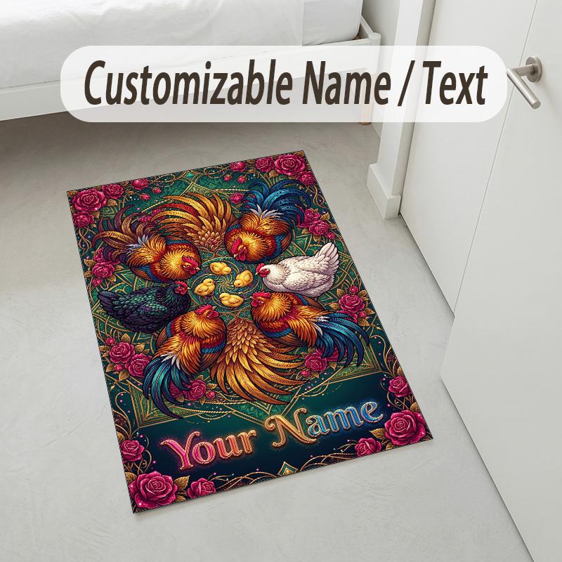 Floral Garden Theme Crystal Velvet Rug Personalized Custom Name Text Soft Floor Mat Home Decor