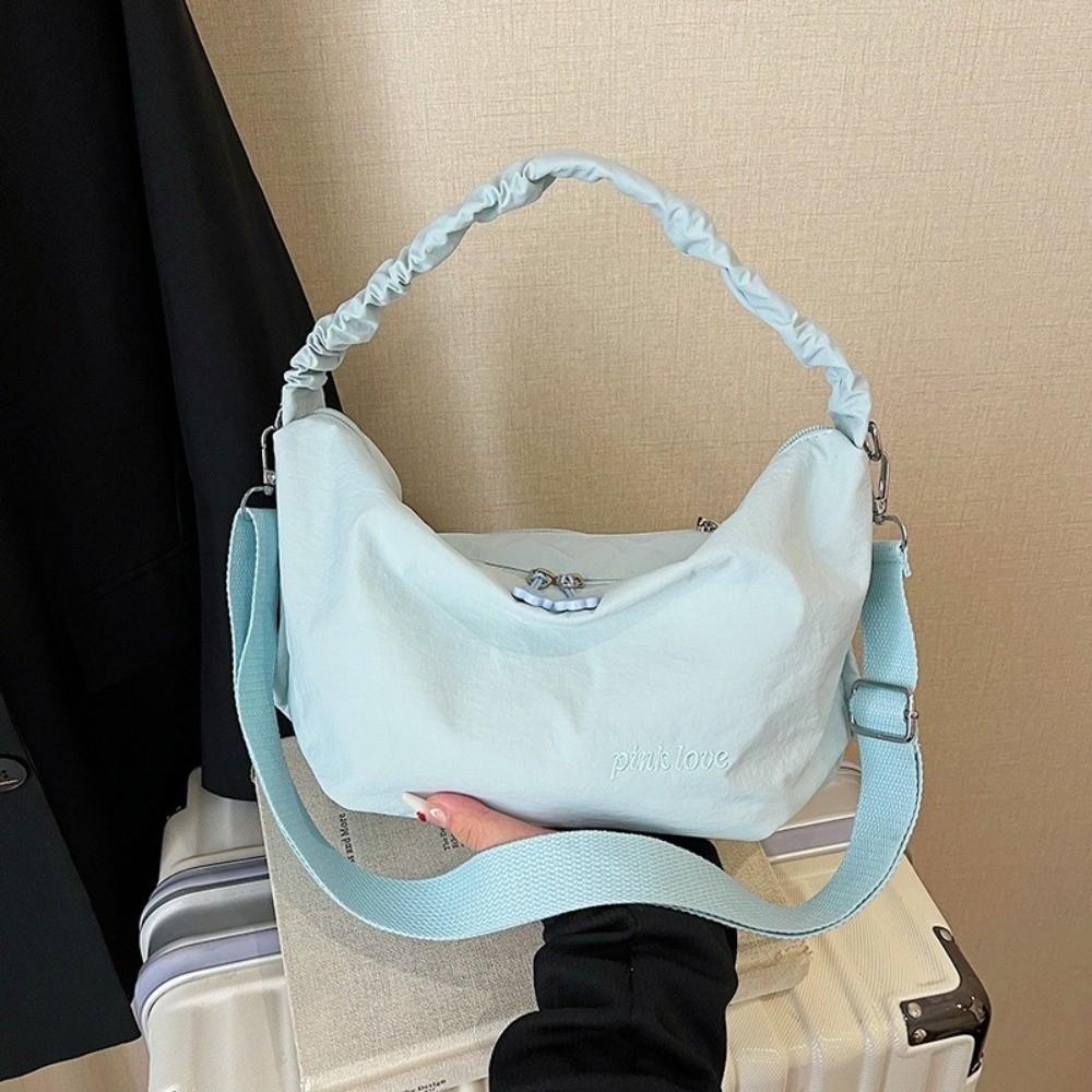 Korean Solid Color Pleated Shoulder Bag Leisure Leight Weight Nylon Crossbody Bag Casual Large Capacity Women's Handbags Travel
