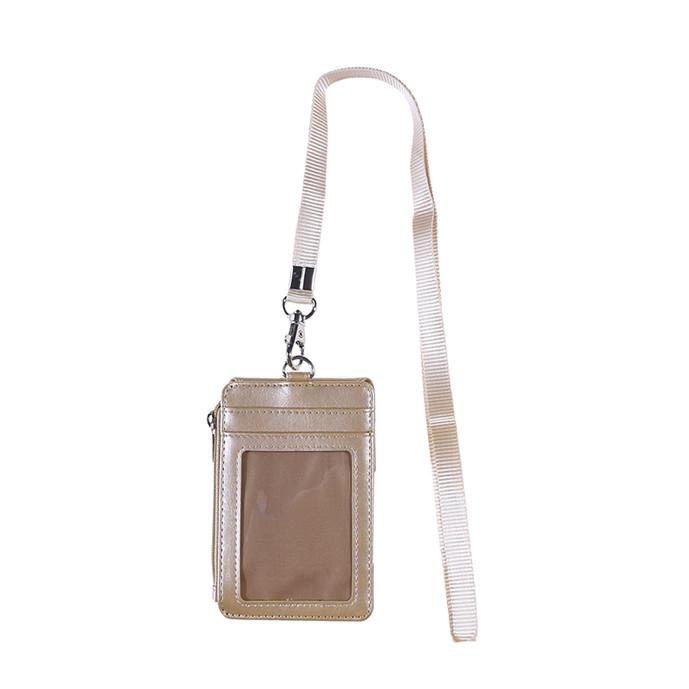 Vertical Leather Card Holder Wallet Multi-Pocket Neck Lanyard ID Badge Holder with Zip Pocket Card Slots for Work School Cruise Hotel