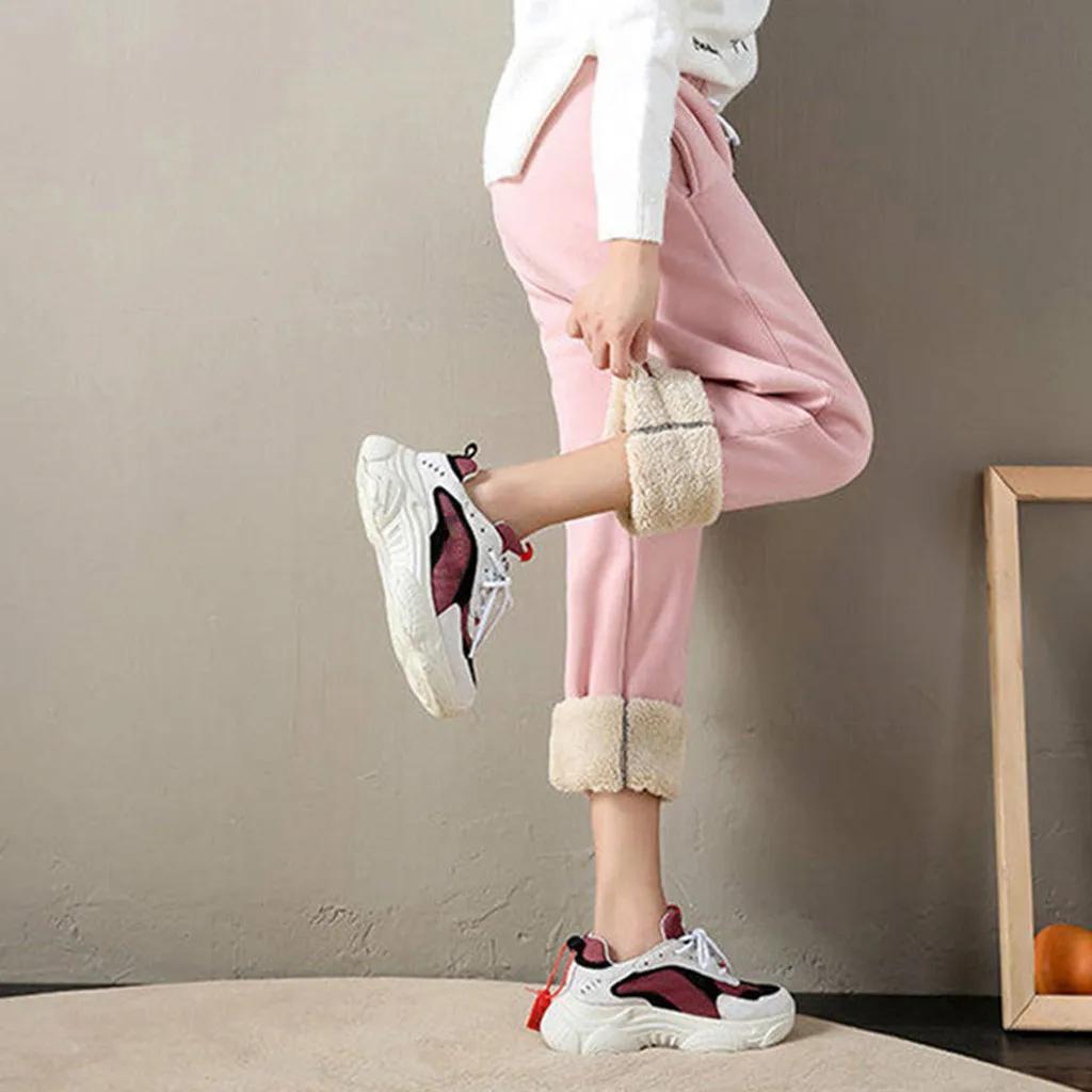 1pcs Warm Winter Women Pants Thicken Loose Casual Fleece Leggings for Women Solid Pink Black Trousers Female Plus Size Thermal Pants
