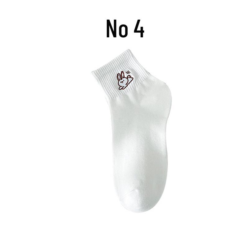 Women's Spring & Autumn Cotton Mid-Tube Socks - Japanese Style with Cute Cartoon Bunny Embroidery