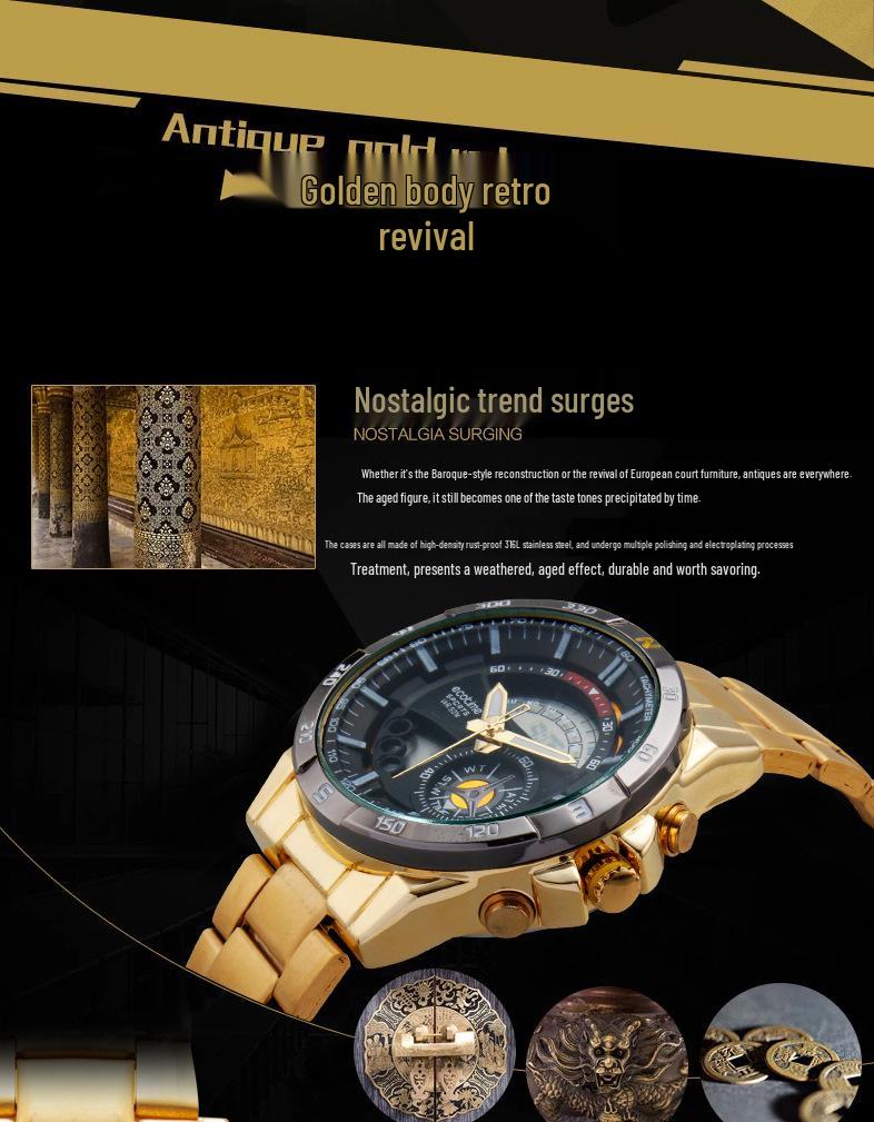 AMST Aimeishi Dual Display Waterproof Quartz Men's Watch - Gold