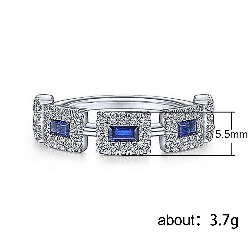 Shein Inlaid Blue Square Zircon Ring Women'S Fashion Engagement Band Ring