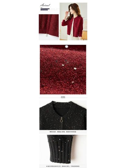 Podzimní dámský flitrový pletený kardigan šál s dlouhým rukávem