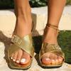 Xia new large size women's flat cross sandals rhinestone buckle decorative style