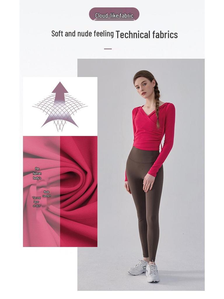 Women's Hooded Slim-Fit V-Neck Yoga Suit - Autumn & Winter Long-Sleeved Fitness Top for Running & Pilates