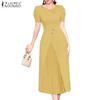 ZANZEA Women Summer Casual Round Neck Short Sleeve Dress