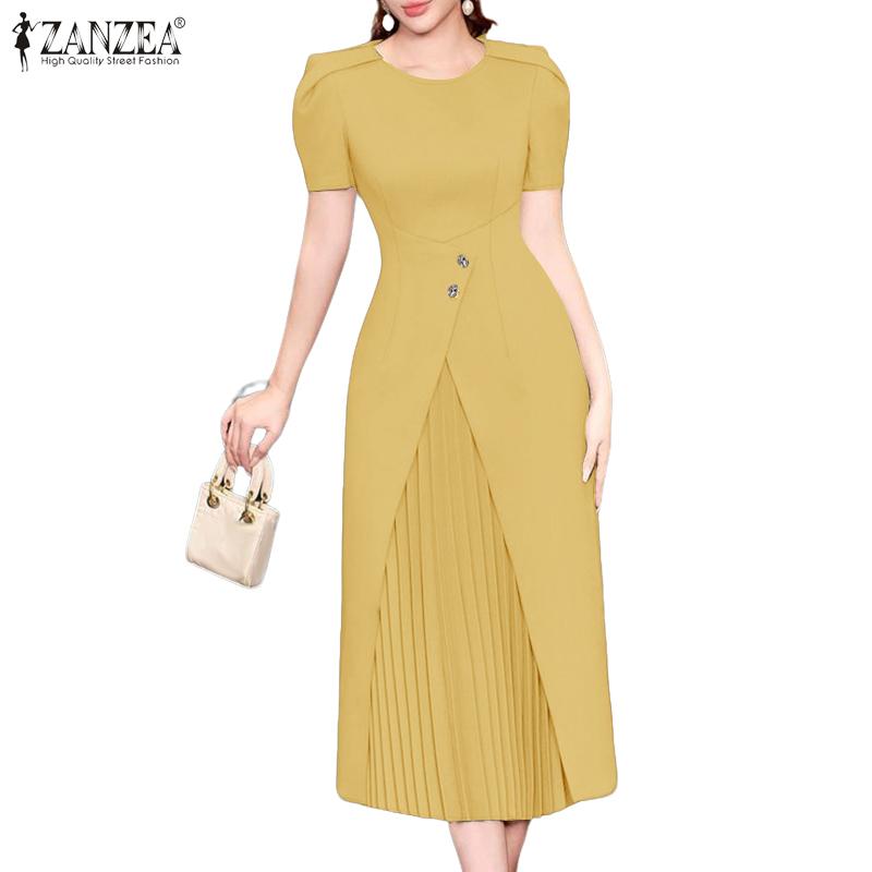 ZANZEA Women Summer Casual Round Neck Short Sleeve Dress