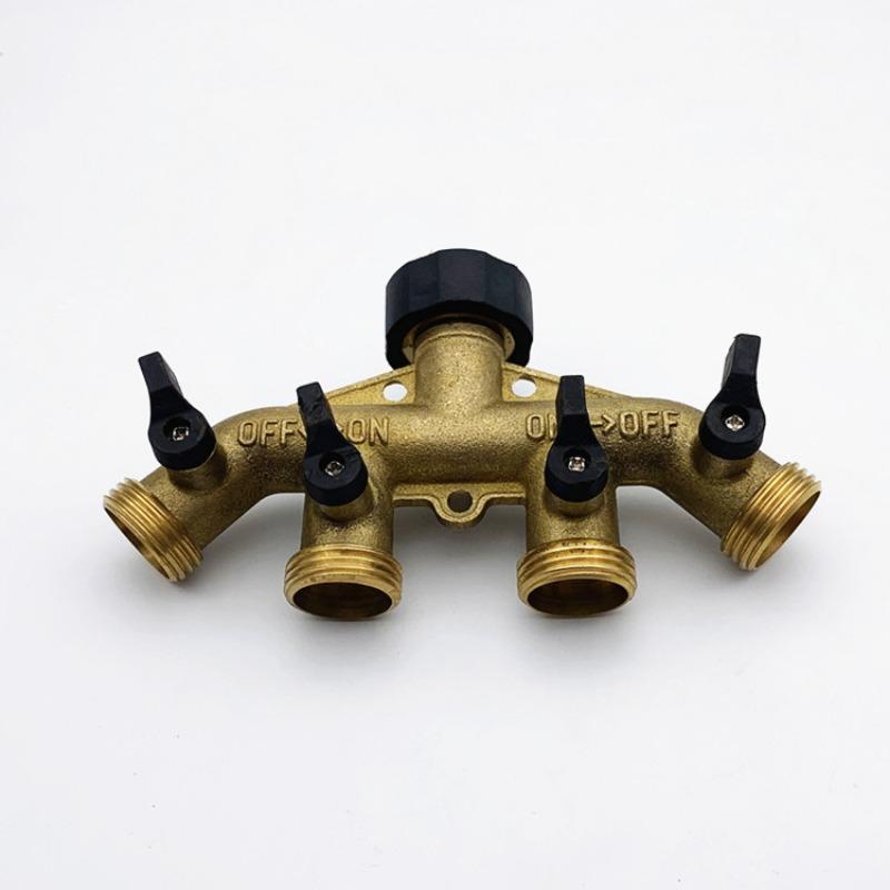 3/4" Brass 4-Way Splitter Tap Diverter, Garden Irrigation Water Distributor Valve Controller