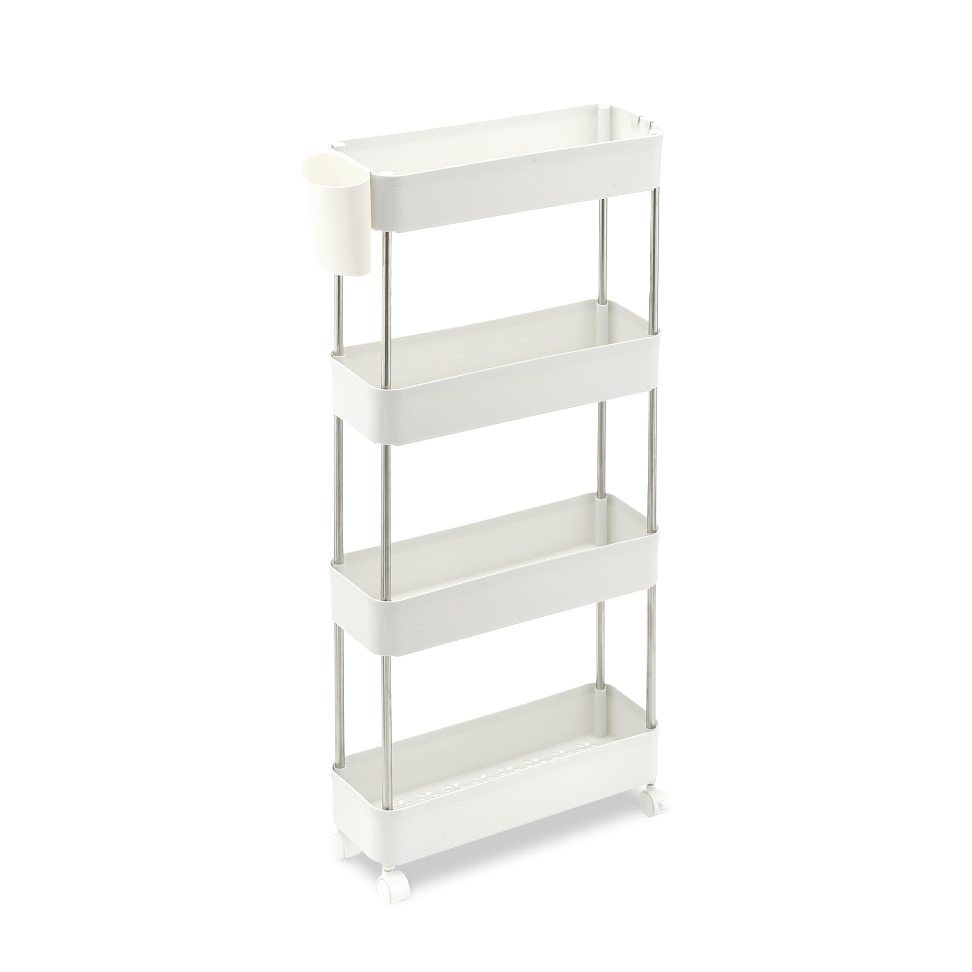 VECELO Kitchen 4 15cm x 40cm x Slim Rack with Storage Cart, Tiers, White, (W) (D) 86.5cm (H), Approx. 1.2kg Weight, Casters, Stylish, Space-Saving